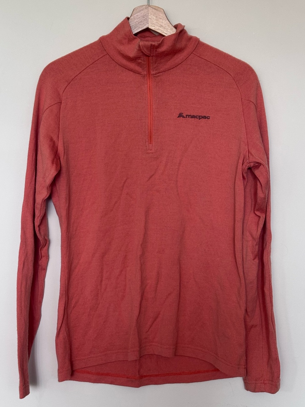 Women’s Macpac Merino Wool Half Zip Pullover Base Layer Peach Colour Size 14